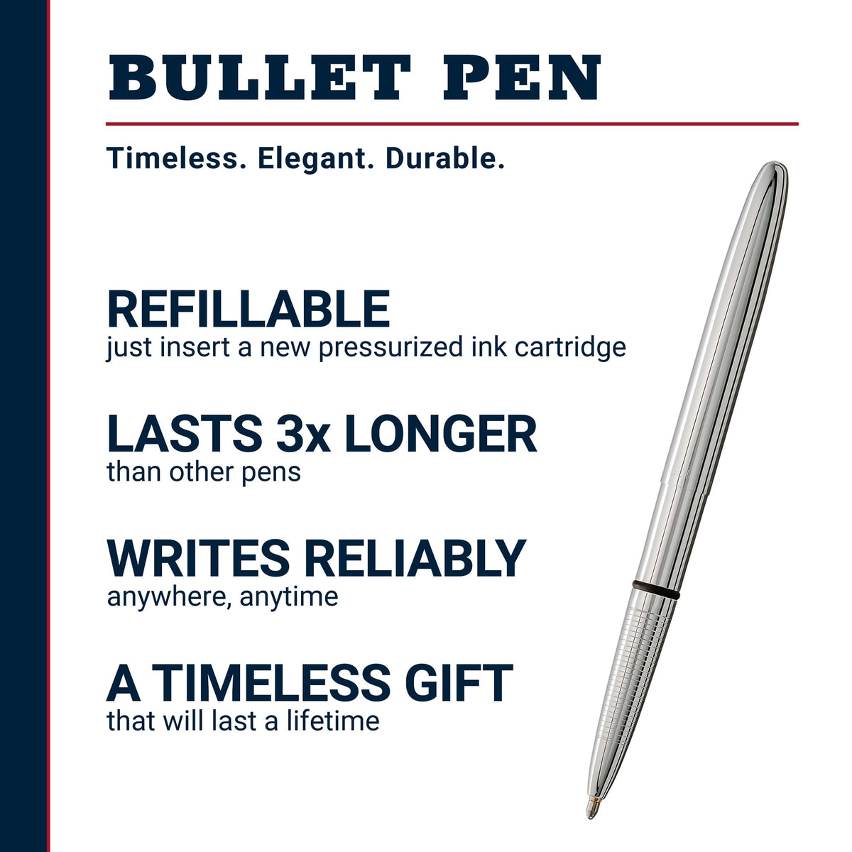 Fisher Space Pen Chrome Pressurized Ballpoint Bullet Pen, Gift Box