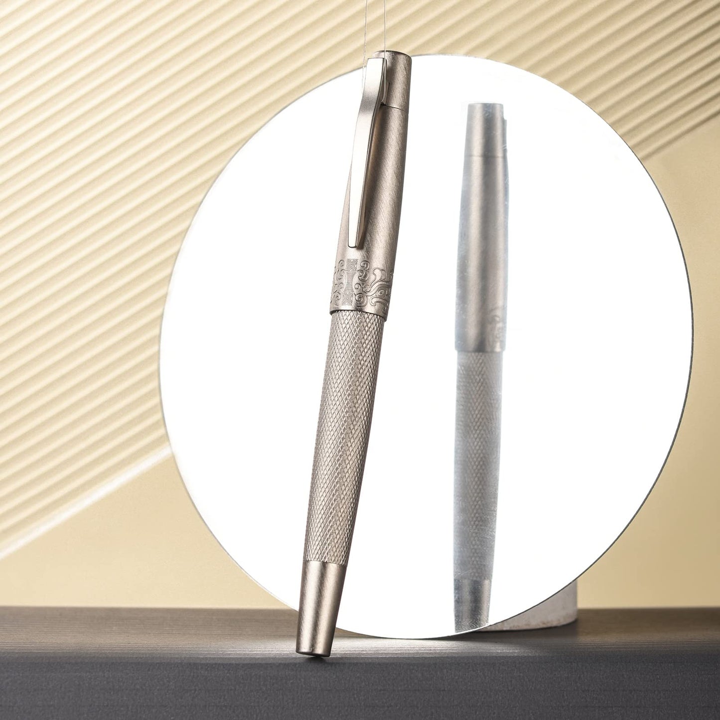 Hongdian 6013 Silver General Fountain Pen, Iridium Gold-silver Fine Nib Solid Metal Writing Pen