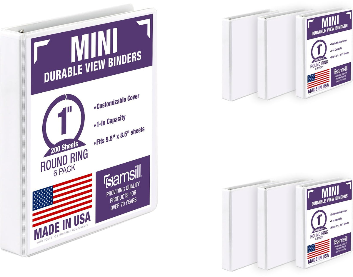 Samsill Economy 1 Inch Mini 3 Ring Binder, Round Ring Binder, Holds 5.5 x 8.5 Inch Documents