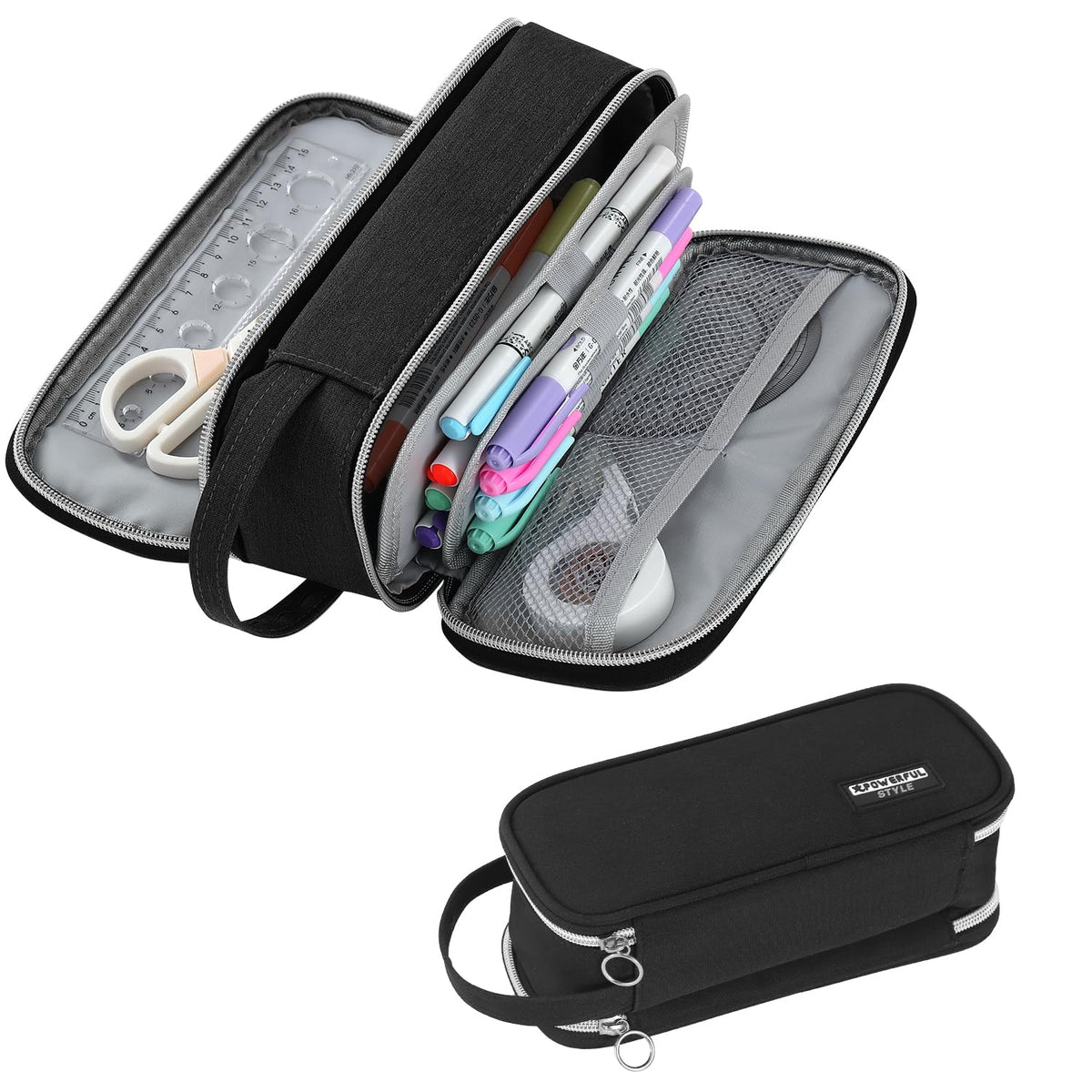 Large Pencil Case for Boys Teens Kids Organizer Zipper Pencil Pouch Black