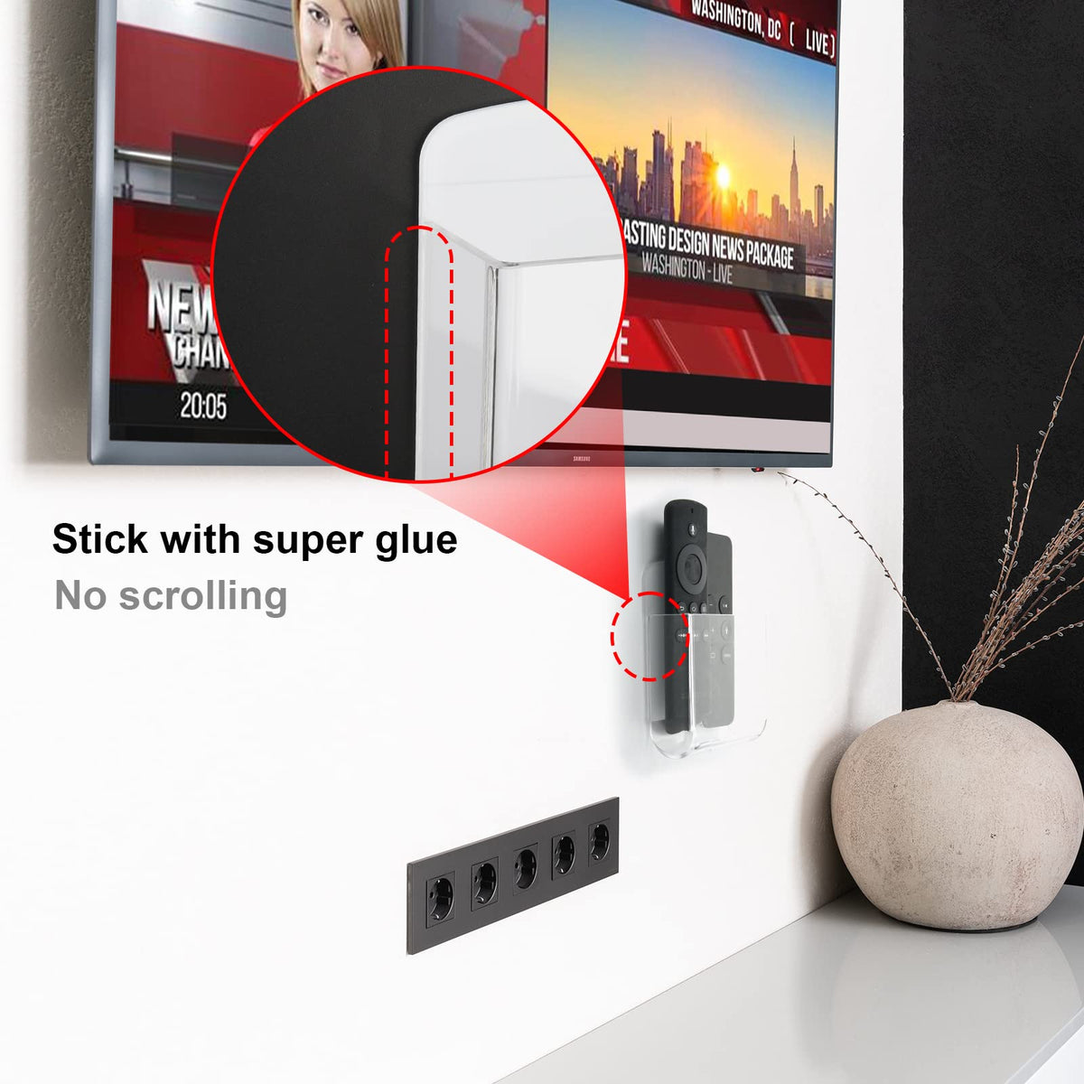 Cosmos Pack of 2 Acrylic Remote Control Holder Adhesive Wall Mount Phone Holder Wall Mount