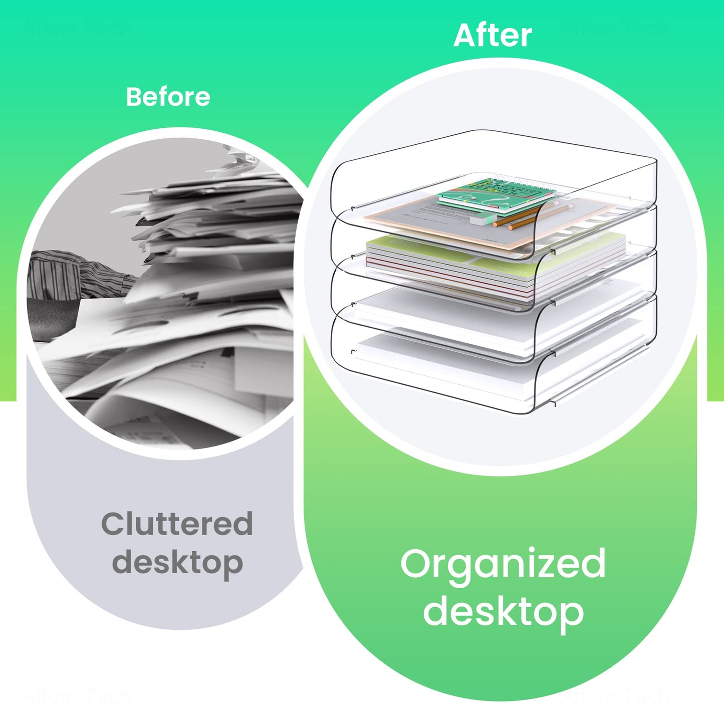 Tomorotec 4 Pack Clear Stackable Letter Tray, A4 Desk File Organizer Set