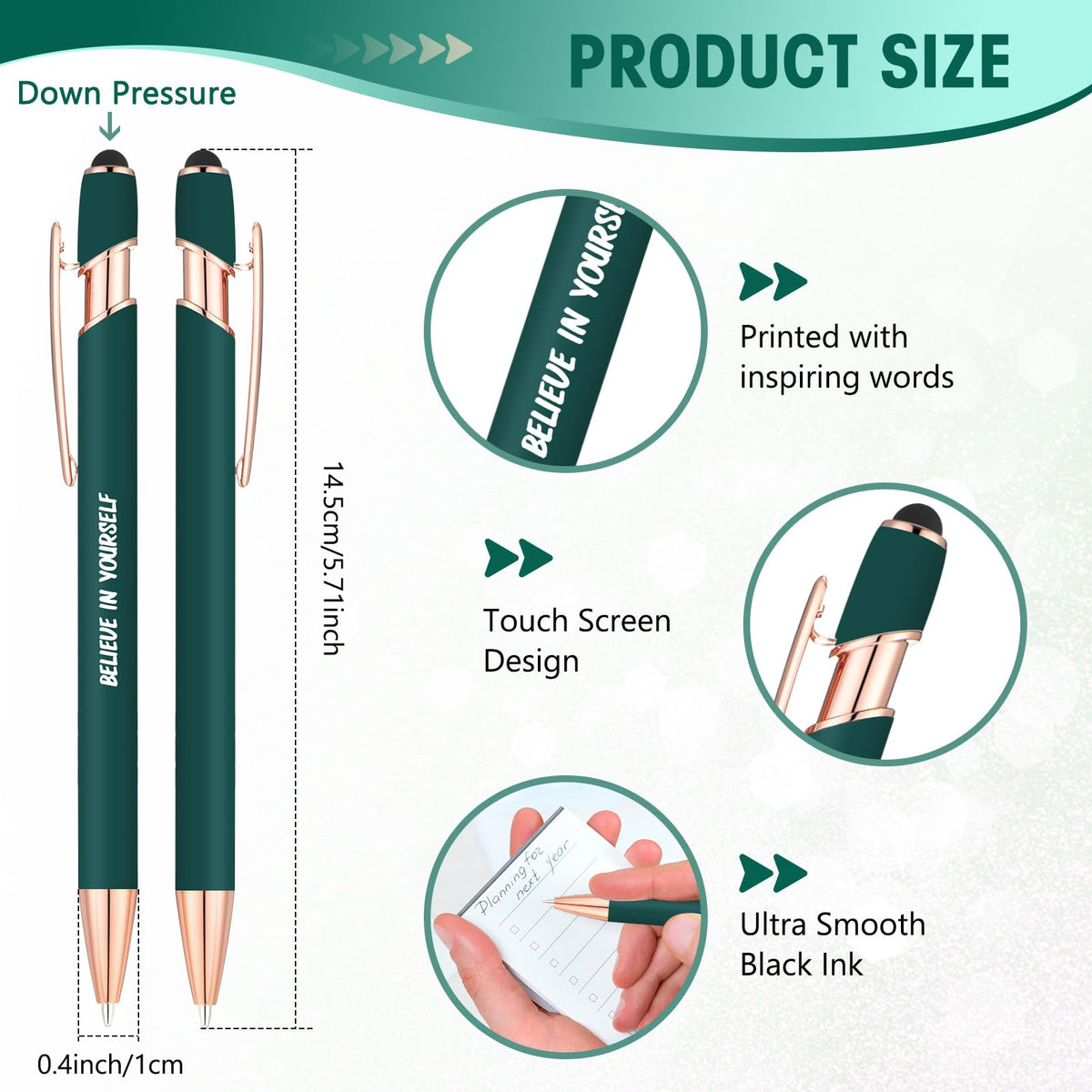 Yeaqee 24 Pcs Inspirational Ballpoint Pens Black Ink Stylus, Dark Green
