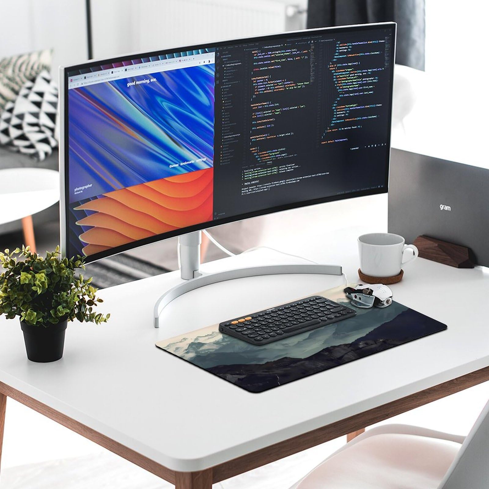 Keebik Gaming Mouse Pad, Mountain Fog Mouse Pad Large Extended Computer Mouse Mat Keyboard Full