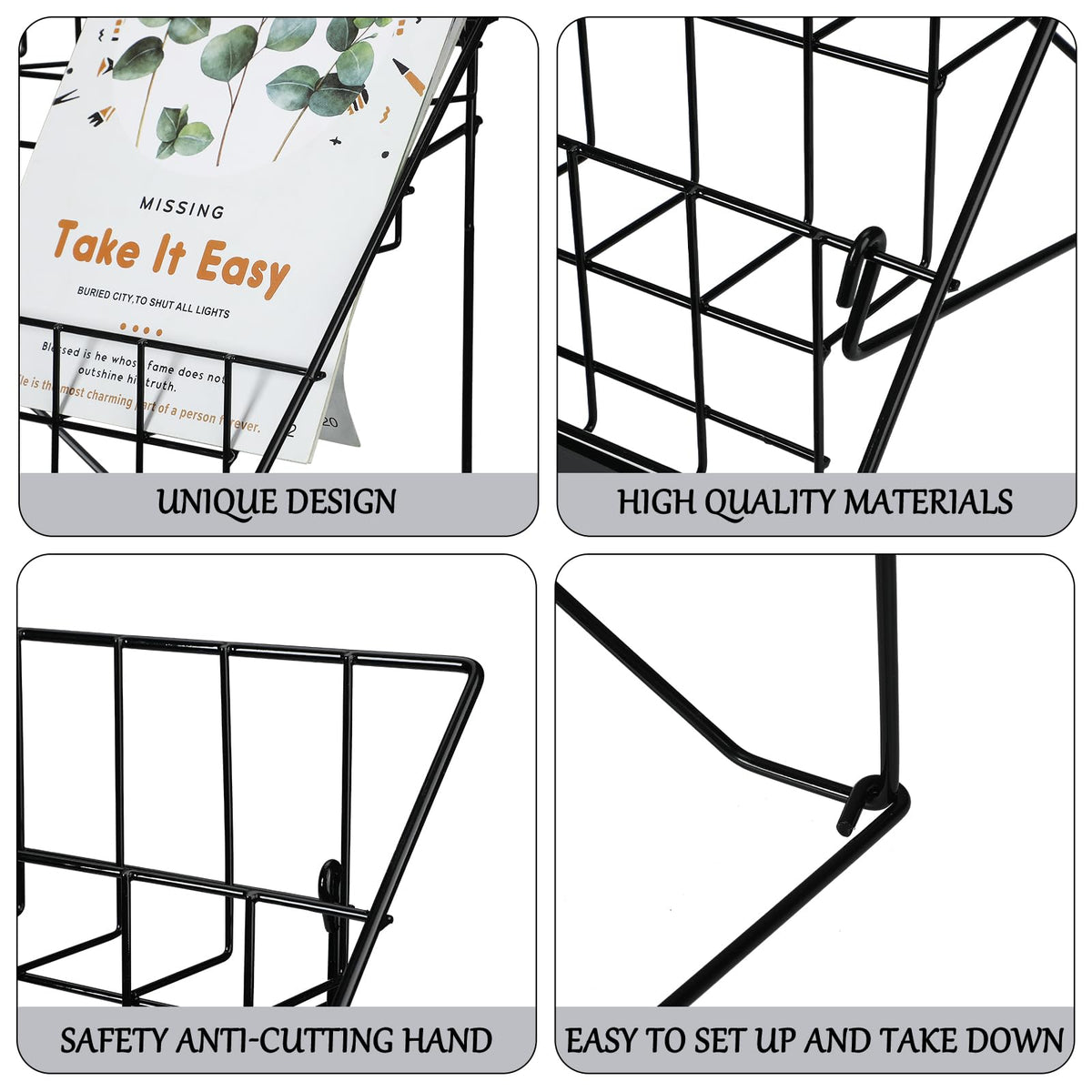 Queekay 6 Tier Wire Countertop Rack black Comic Book Holders Wide Wire Magazine Rack Tabletop