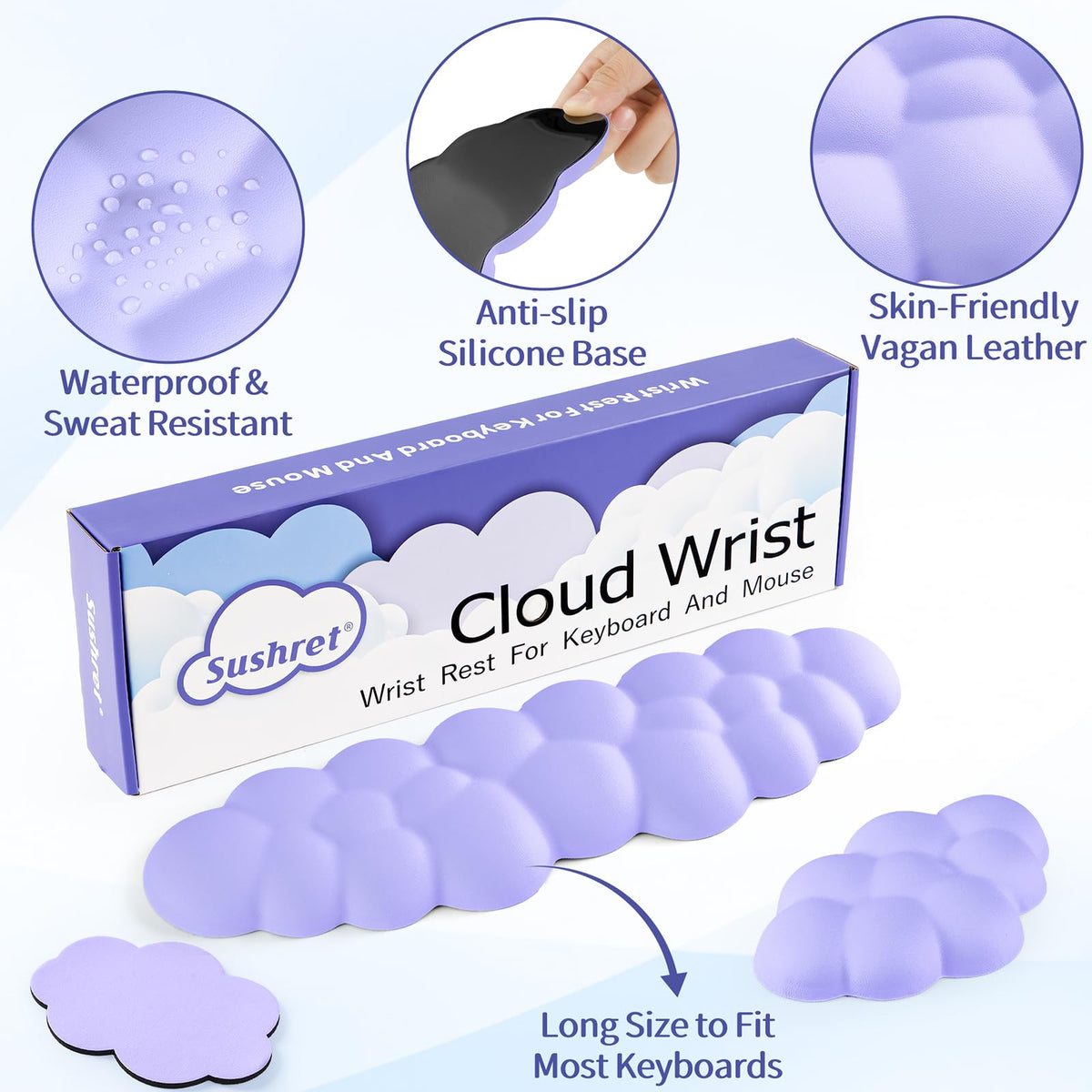 Sushret Cloud Wrist Rest Keyboard, Cloud Keyboard Wrist Pad Set with PU Leather Memory Foam, Cute