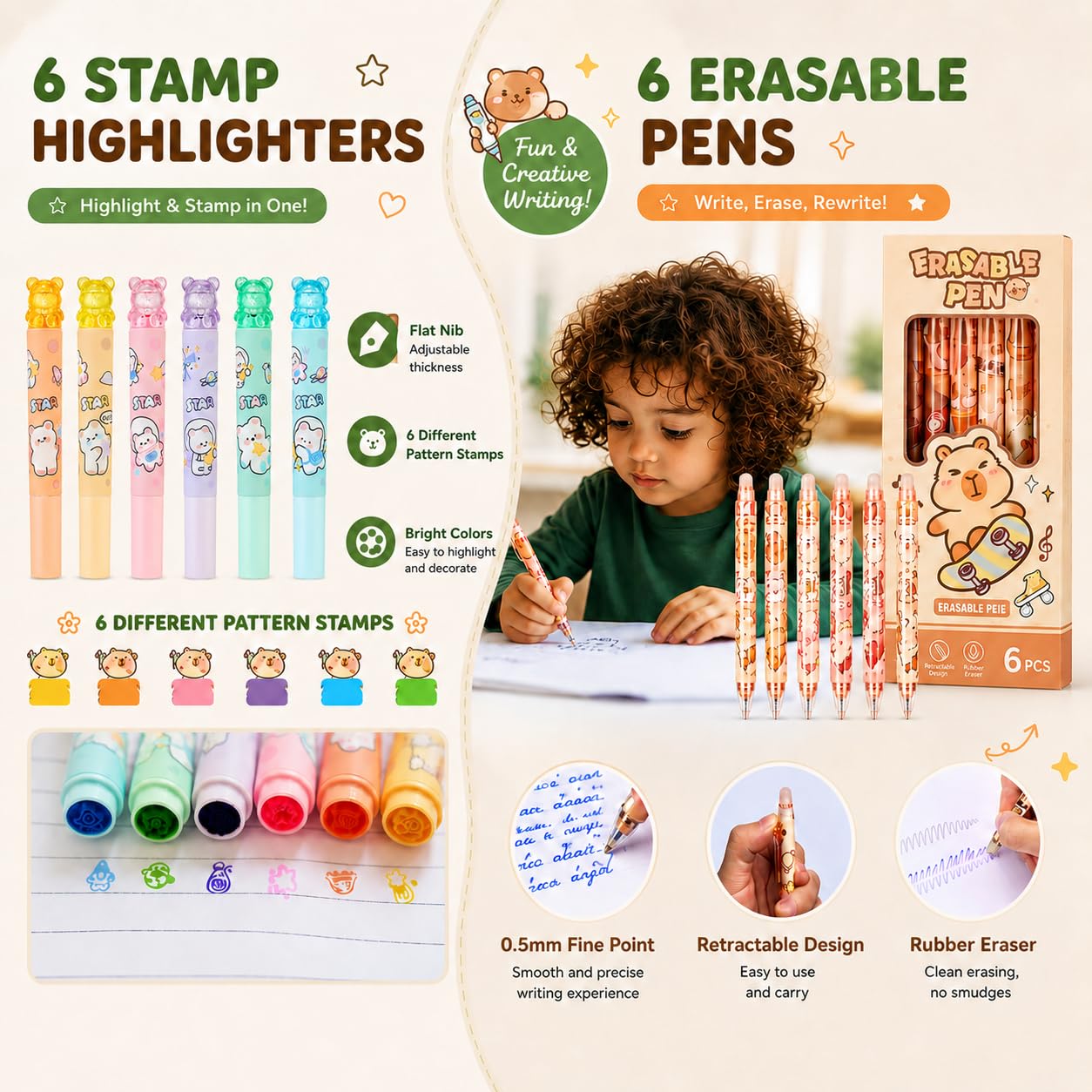 Capybara School Supplies for Kids,30PCS Cute Stationary Set for Girls