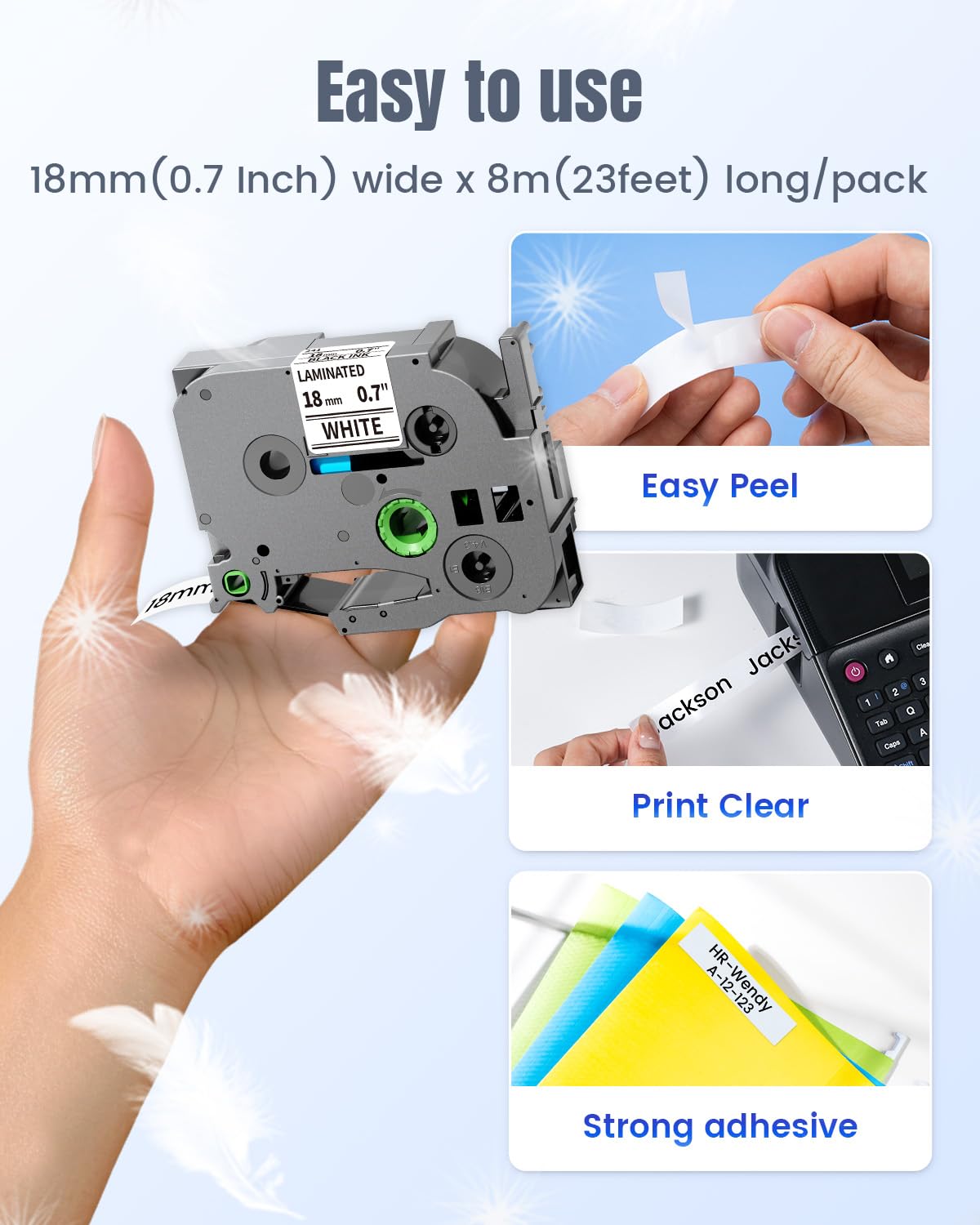 Tz Tape 18mm 0.7 Laminated White Compatible with TZe-241 TZe Ptouch
