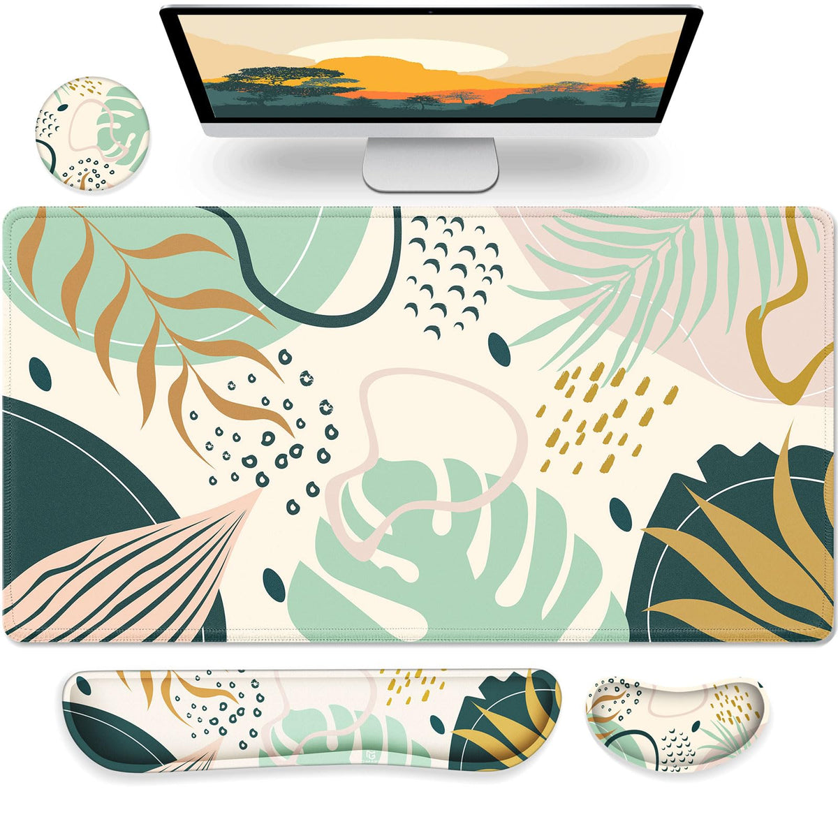 Gimars 4 in 1 Mouse Pad and Keyboard Wrist Rest Set, Large Mouse Pad with Memory Foam Wrist Support