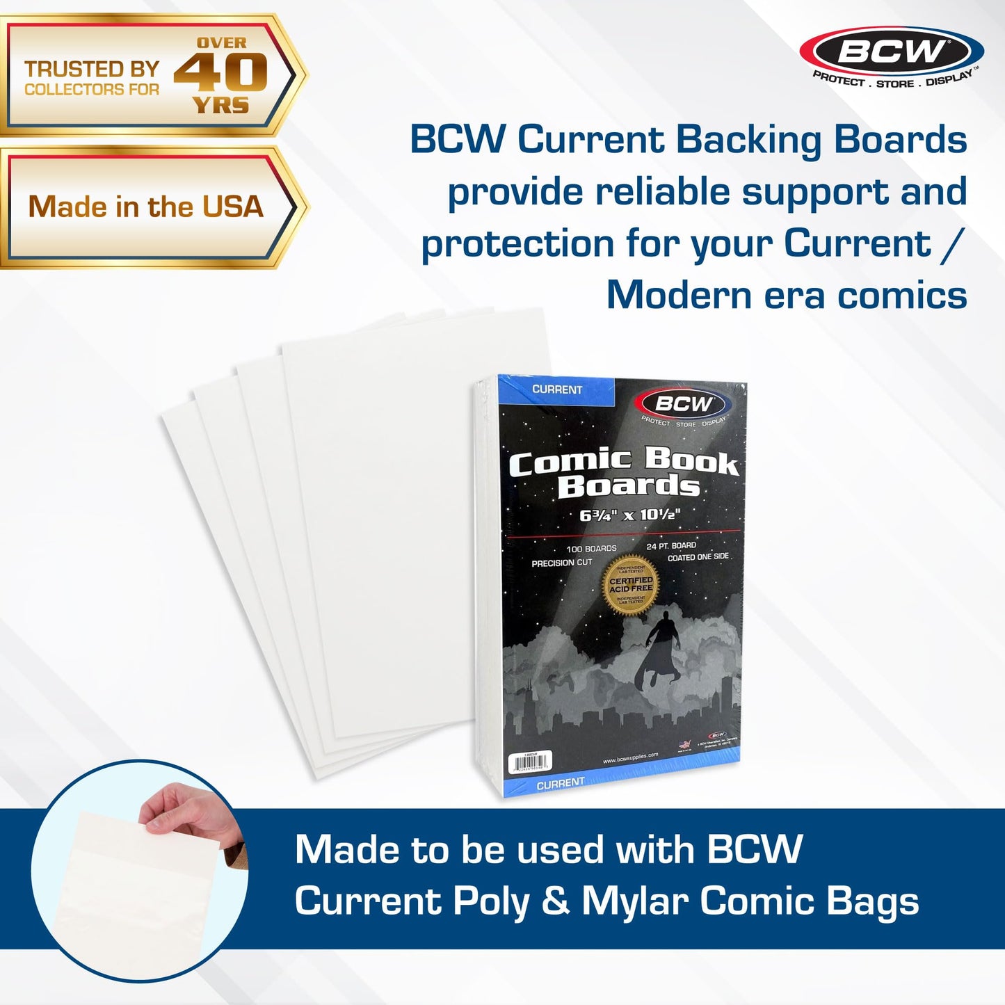 BCW Current Comic Backing Boards, 6.75 x 10.5 Inches, 24 Pt, 100 Count
