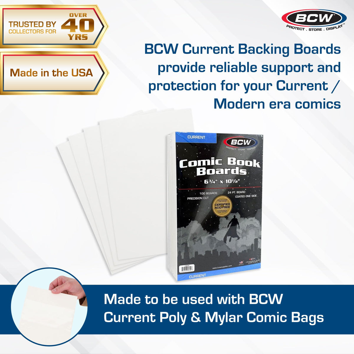 BCW Current Comic Backing Boards, 6.75 x 10.5 Inches, 24 Pt, 100 Count