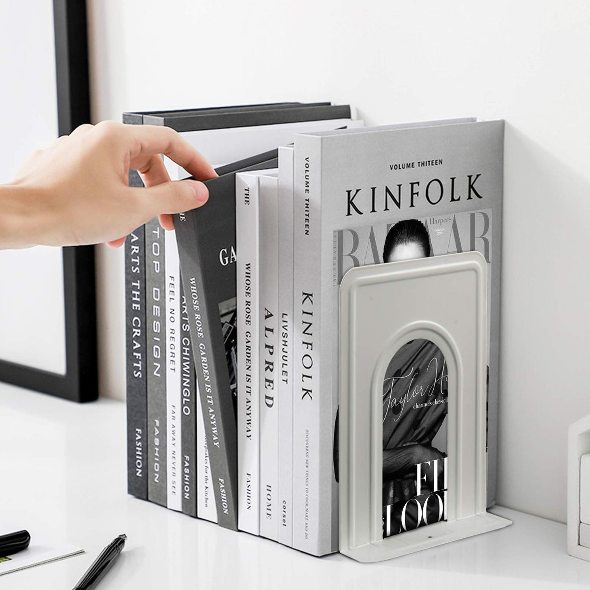 HappyHapi 7 Pairs Book Ends, Heavy Duty Bookends for Shelves, White