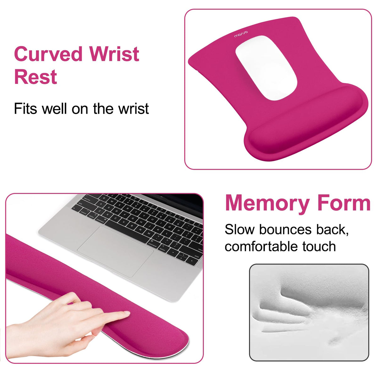 MOSISO Wrist Rest Support for Mouse Pad & Keyboard Set, Rose Red