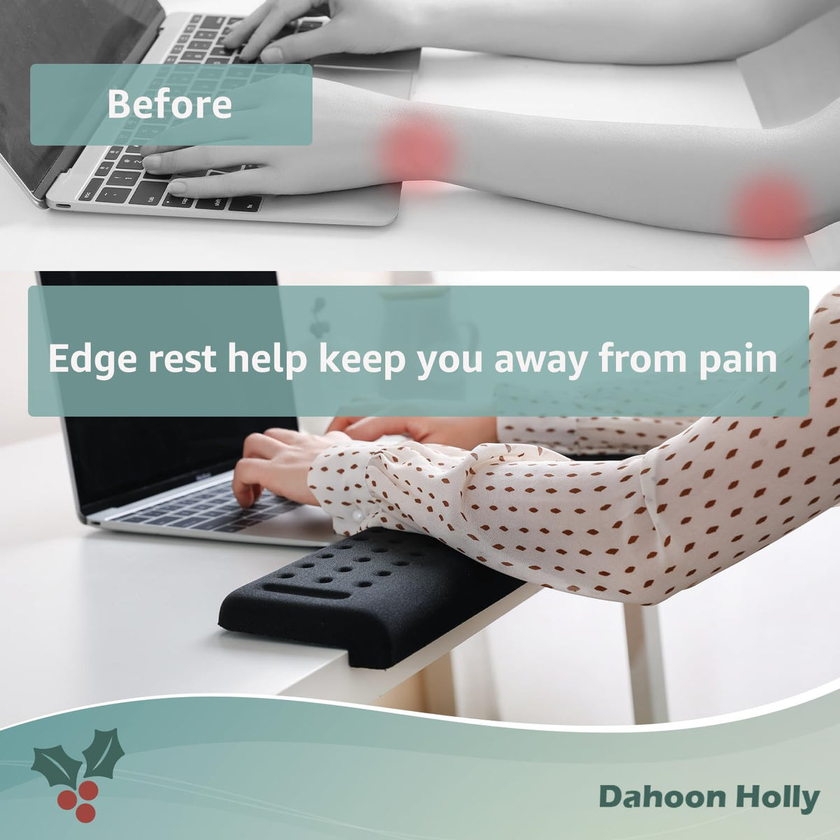 L-Shaped Desk EdgeRest, 2-Piece Set, Plam & Wrist & Forearm & Elbow Comfort Support for Table or