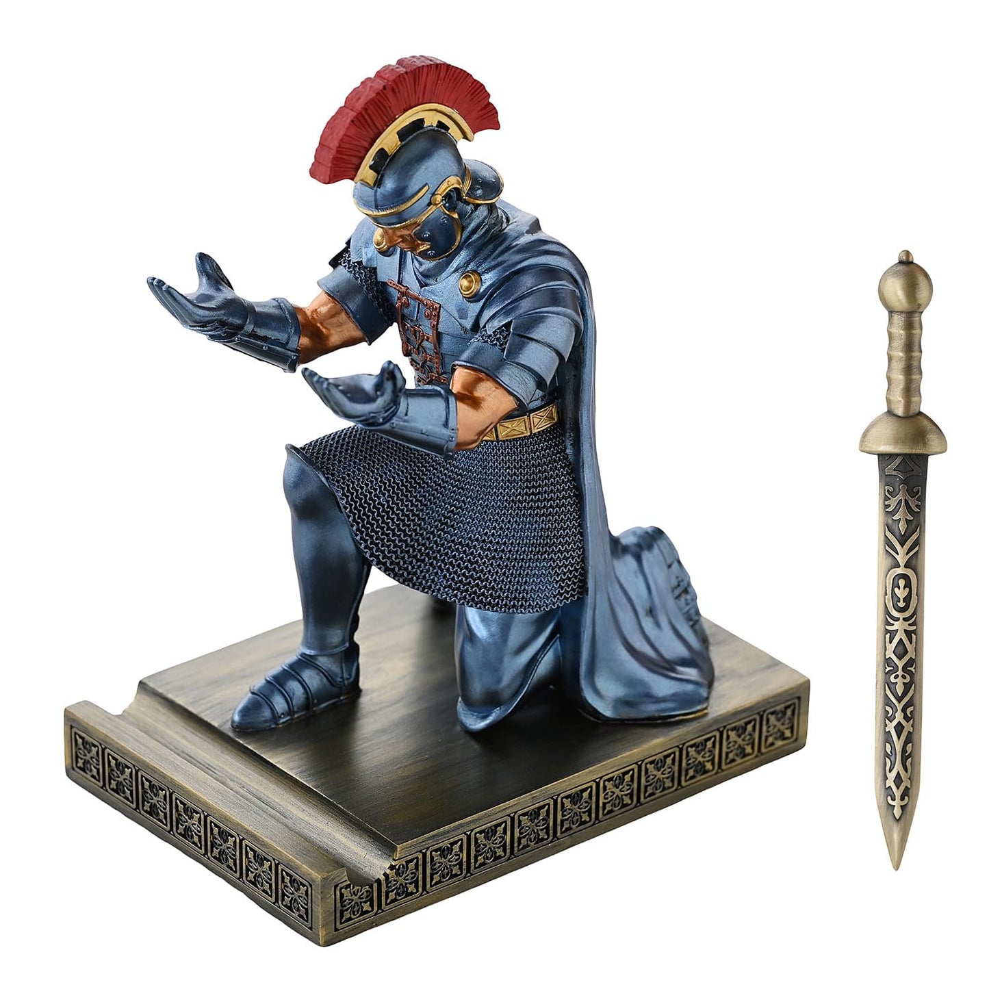 Roman Praetorian Prefect Warrior Knight Pen Holder Desk Ornament Blue