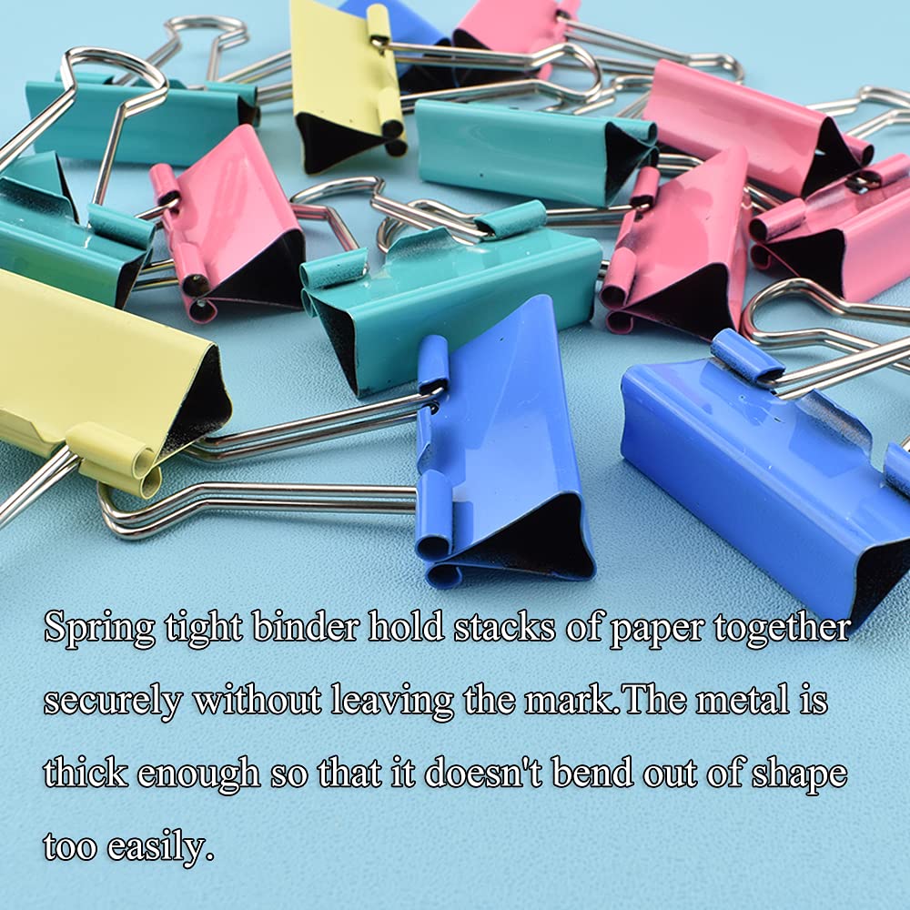 HAHIYO Binder Clips Paper Clamps Spring Steel Sturdy Medium 1.26 inches Width 0.39 Inch Capacity No