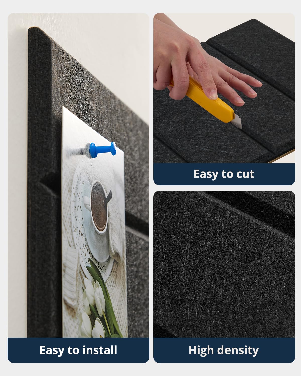 Woovio Cork Board, 36''x24'' Felt Bulletin Board with Self Adhesive Black