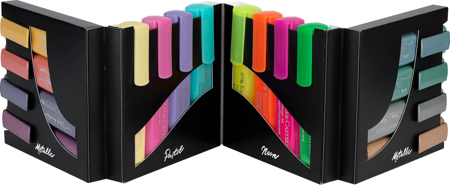 Faber-Castell Highlighter Desk Set - 16 Chisel Tip Markers, Assortment of Pastel, Neon, and
