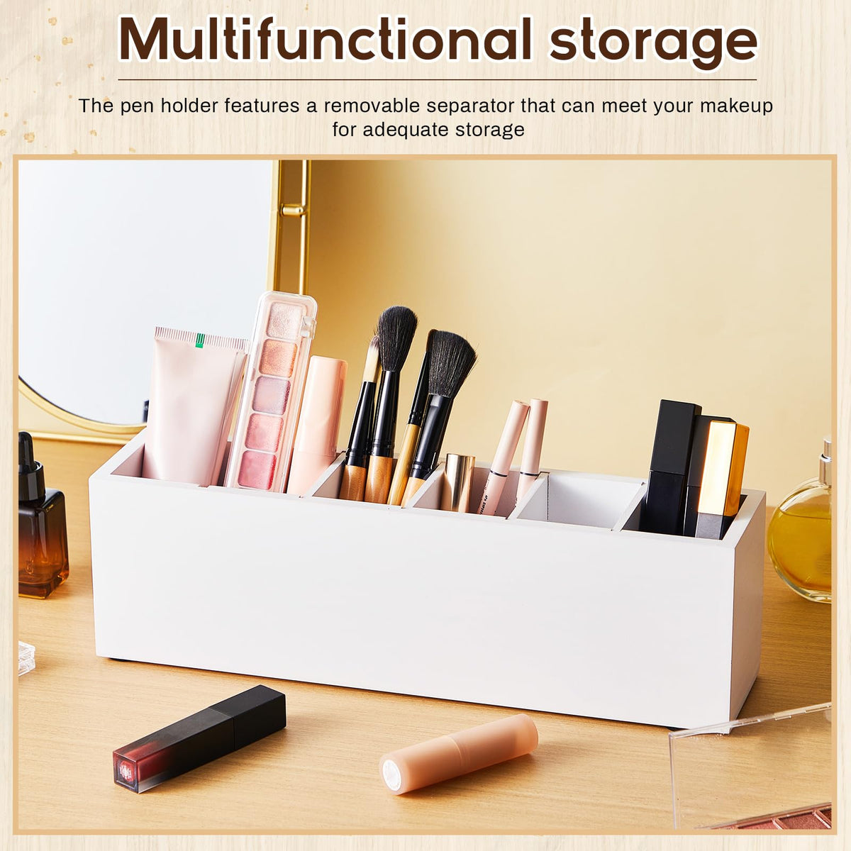 Jetec Wooden Pencil Pen Holder for Desk, White, 6 Compartments