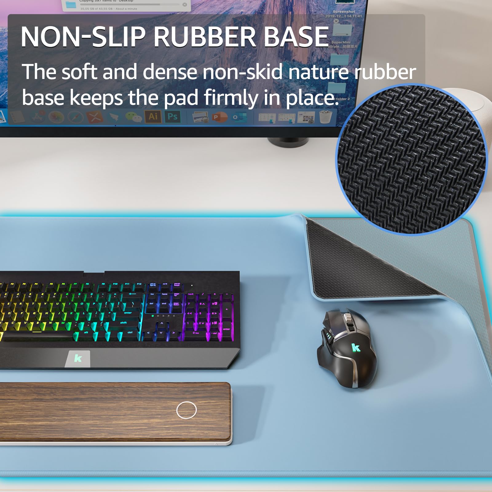 KTRIO Large Gaming Mouse Pad, Desk Mat, 31.5 x 15.7 in, Ice Blue, XXL