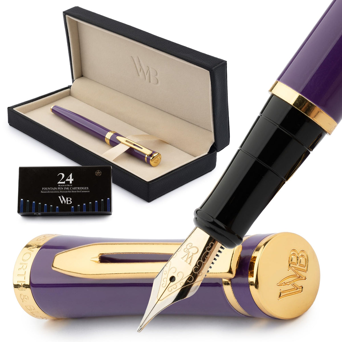 Wordsworth & Black Luxury Fountain Pen Set for Writing, Medium Nib, Purple