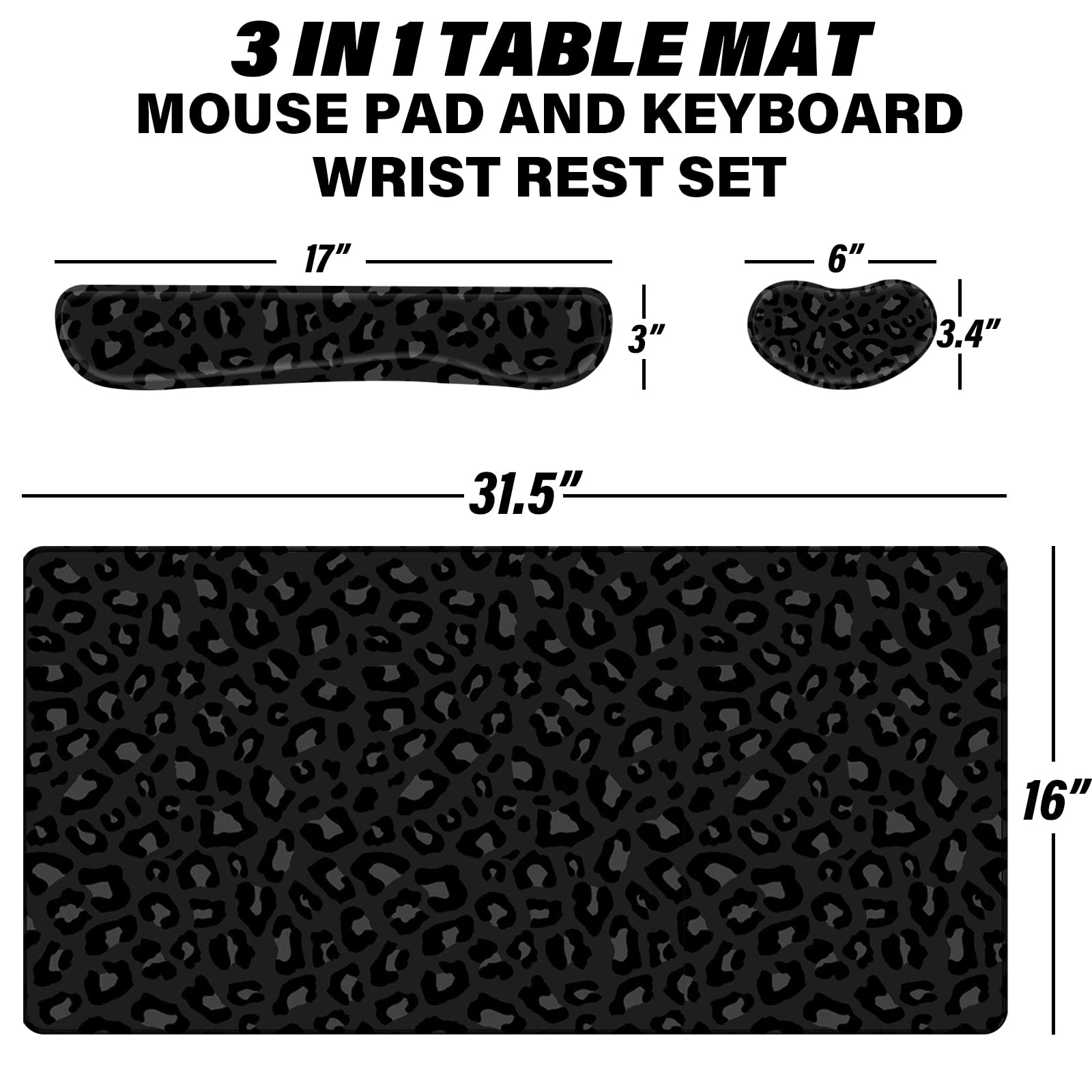 Deokke 3Pcs Large Gaming Mouse Pad Desk Mat,Keyboard Mouse Wrist Rest Support Set,Extended Laptop