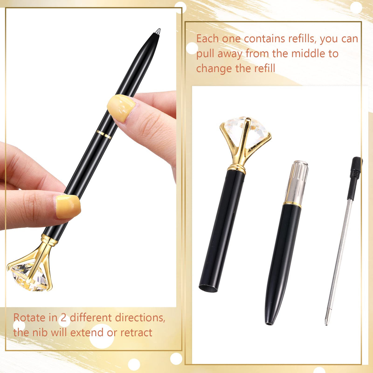Yahenda 50 Pcs Christmas Gifts Diamond Pens Bridal Shower Ballpoint Pen Bulk Black Ink Bling