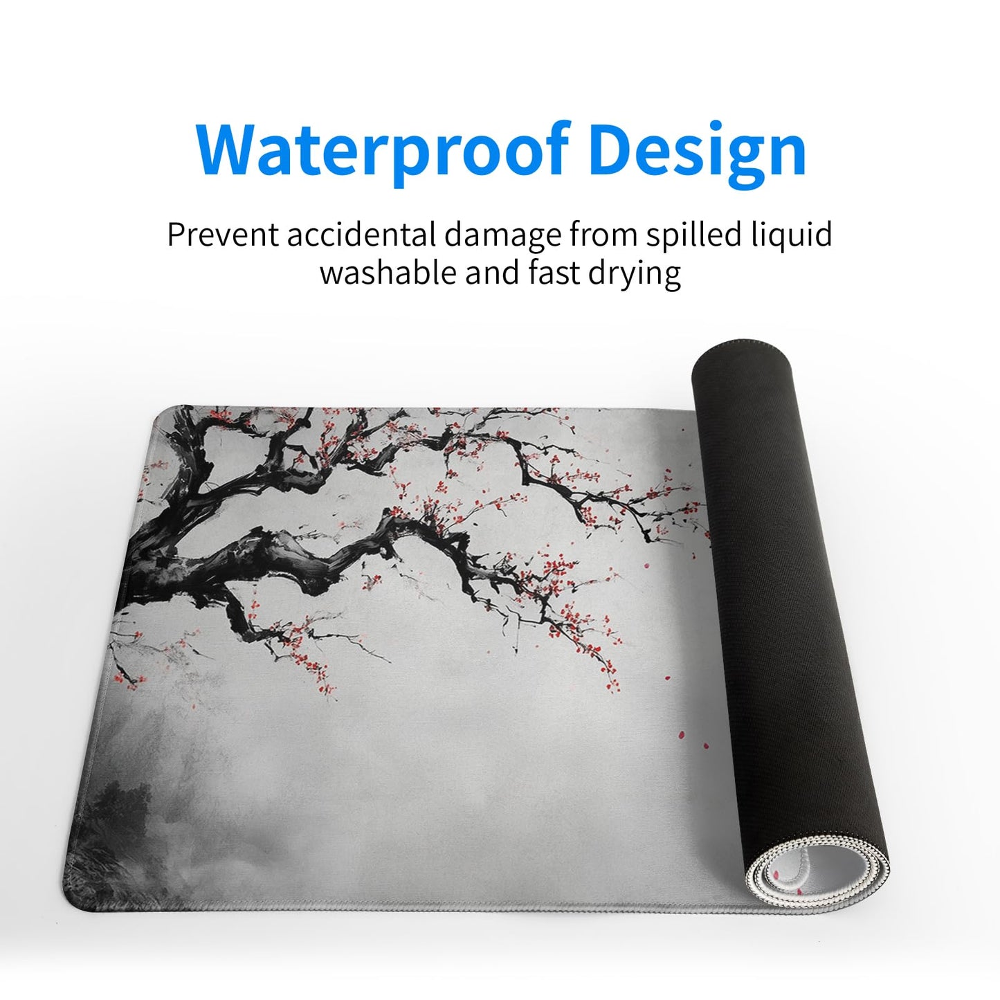 Watercolor Cherry Blossom Mouse Pad 31.5x11.8 Inch Full Desk Japanese Mousepad Large Non-Slip