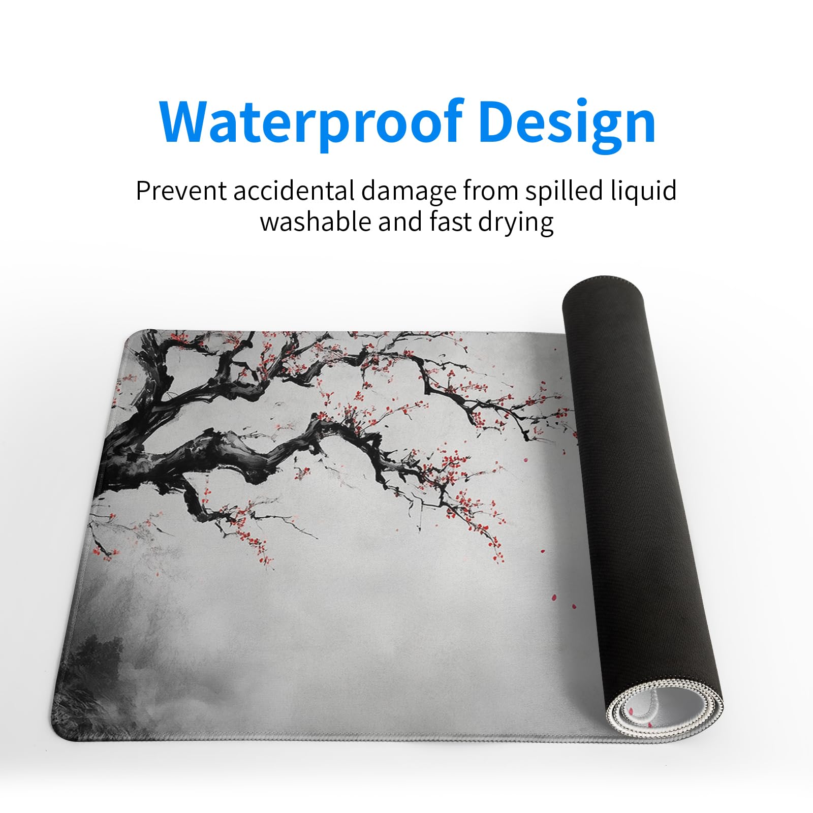 Watercolor Cherry Blossom Mouse Pad 31.5x11.8 Inch Full Desk Japanese Mousepad Large Non-Slip