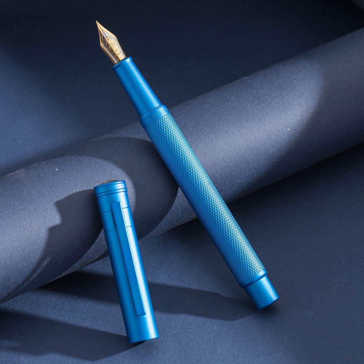 Asvine Blue Forest Fountain Pen Extra Fine Nib, Classic Design with Converter and Metal Pen Case