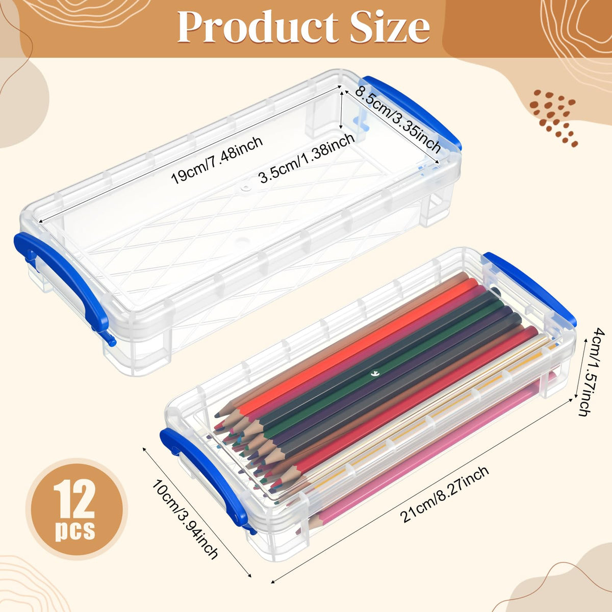 Gueevin 24 Pcs Pencil Box Clear Plastic Pencil Case, Blue
