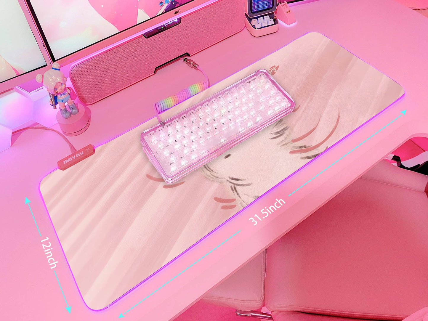 JMIYAV Pink RGB Gaming Mouse Pad 31.5x12 Inch PC XL Large Extended Glowing Led Light Up Desk Pad