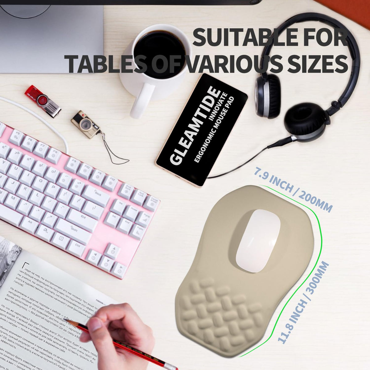 Gleamtide Ergonomic Raised Mouse Pad Wrist Support with Bilateral Slope Memory Foam Mousepad for