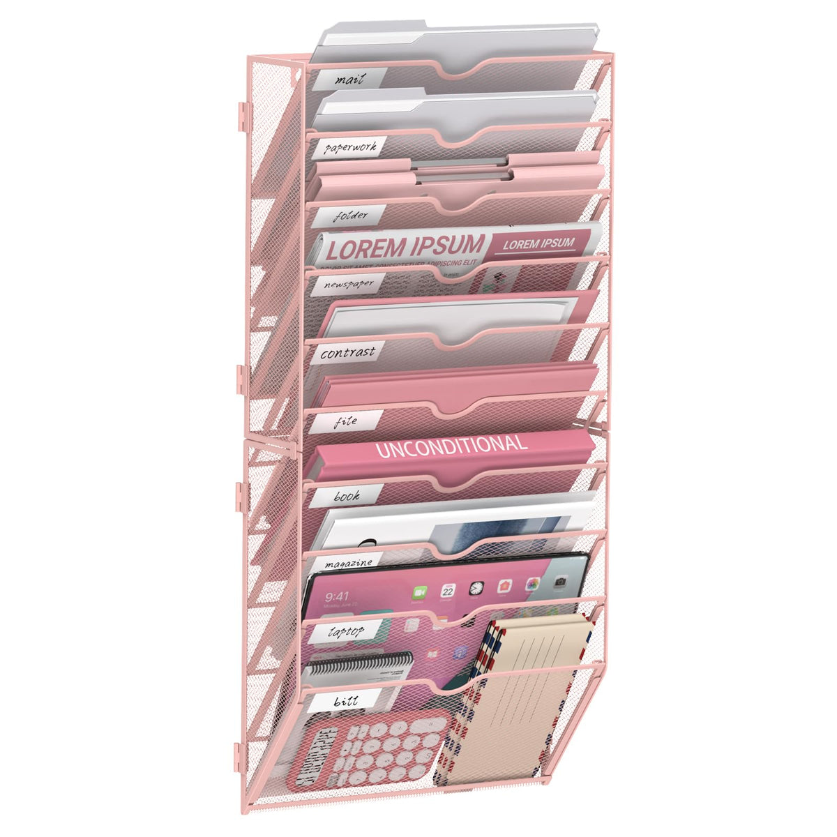 JMHUD 14-Tier Wall File Organizer and Hanging File Organizer, Pink