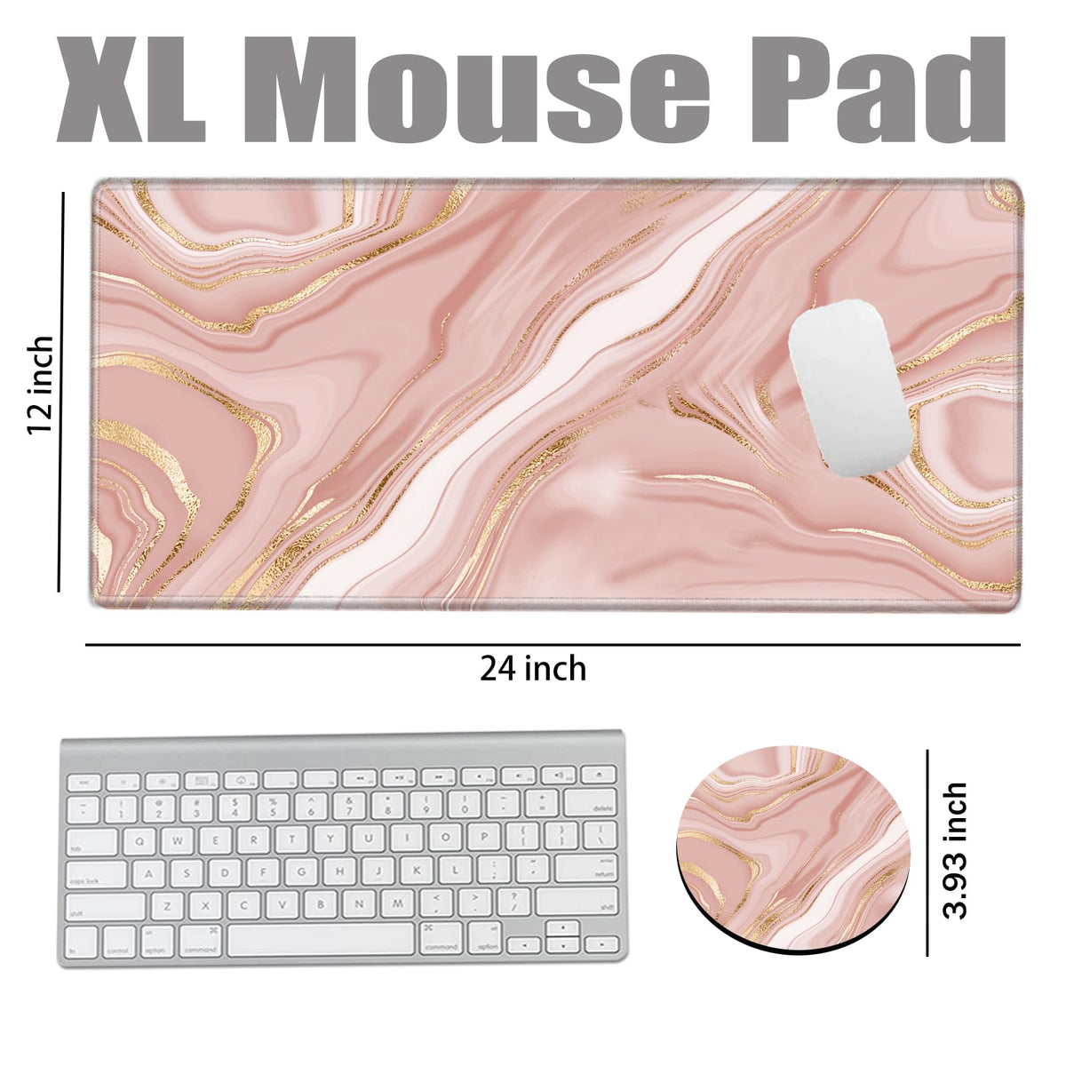 Gold Pink Marble Mouse Pad 24 x 12 inch Mousepad Gaming Desk Mat Large Computer Pad with Non-Slip