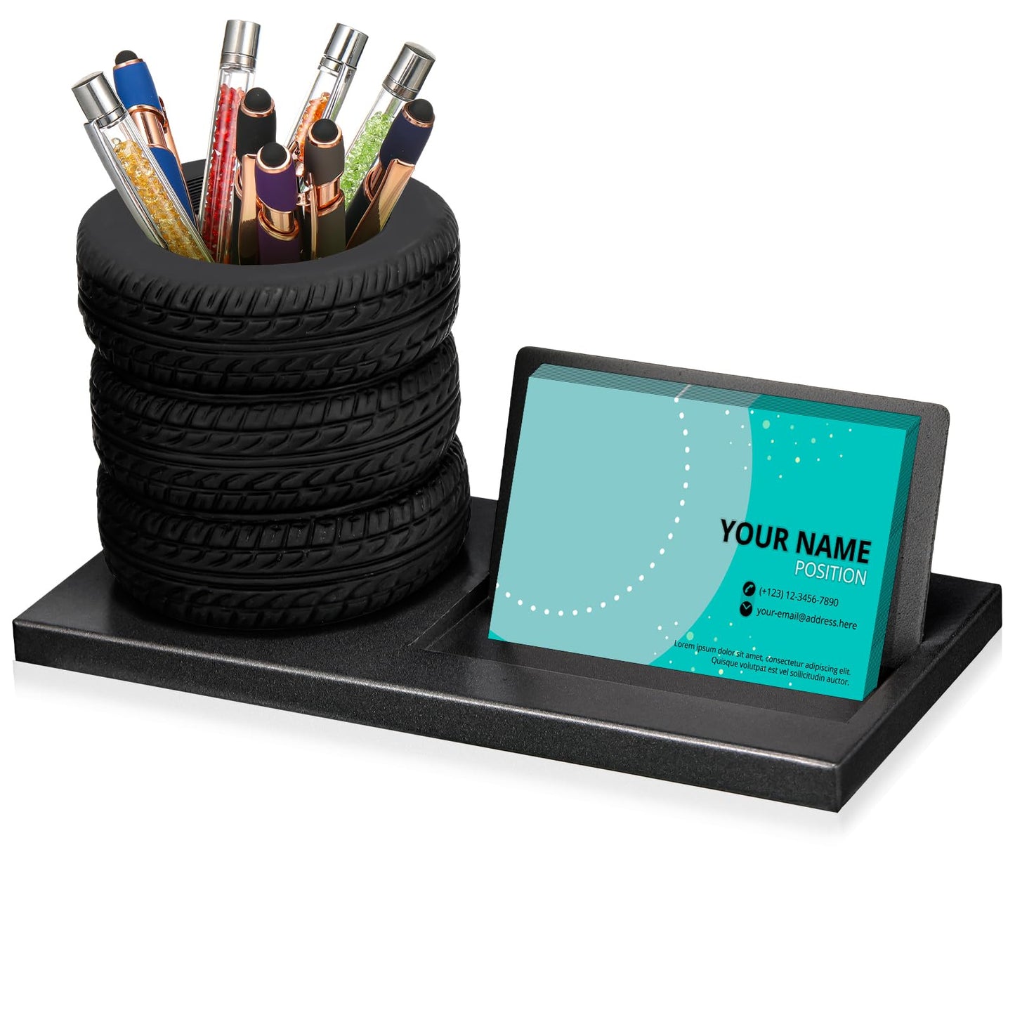 Eersida Tire Pencil Pen Holder Metal Card Holder Decor, Black, 7.5 Inch