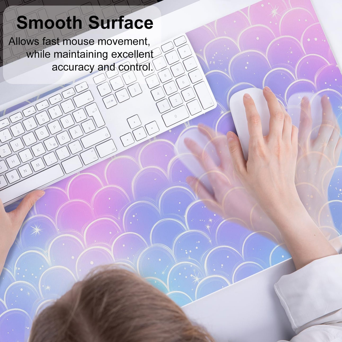 QiyI PU Leather Large Mouse Pad, Office Decor, 31.5" x 15.7", Mermaid Scale