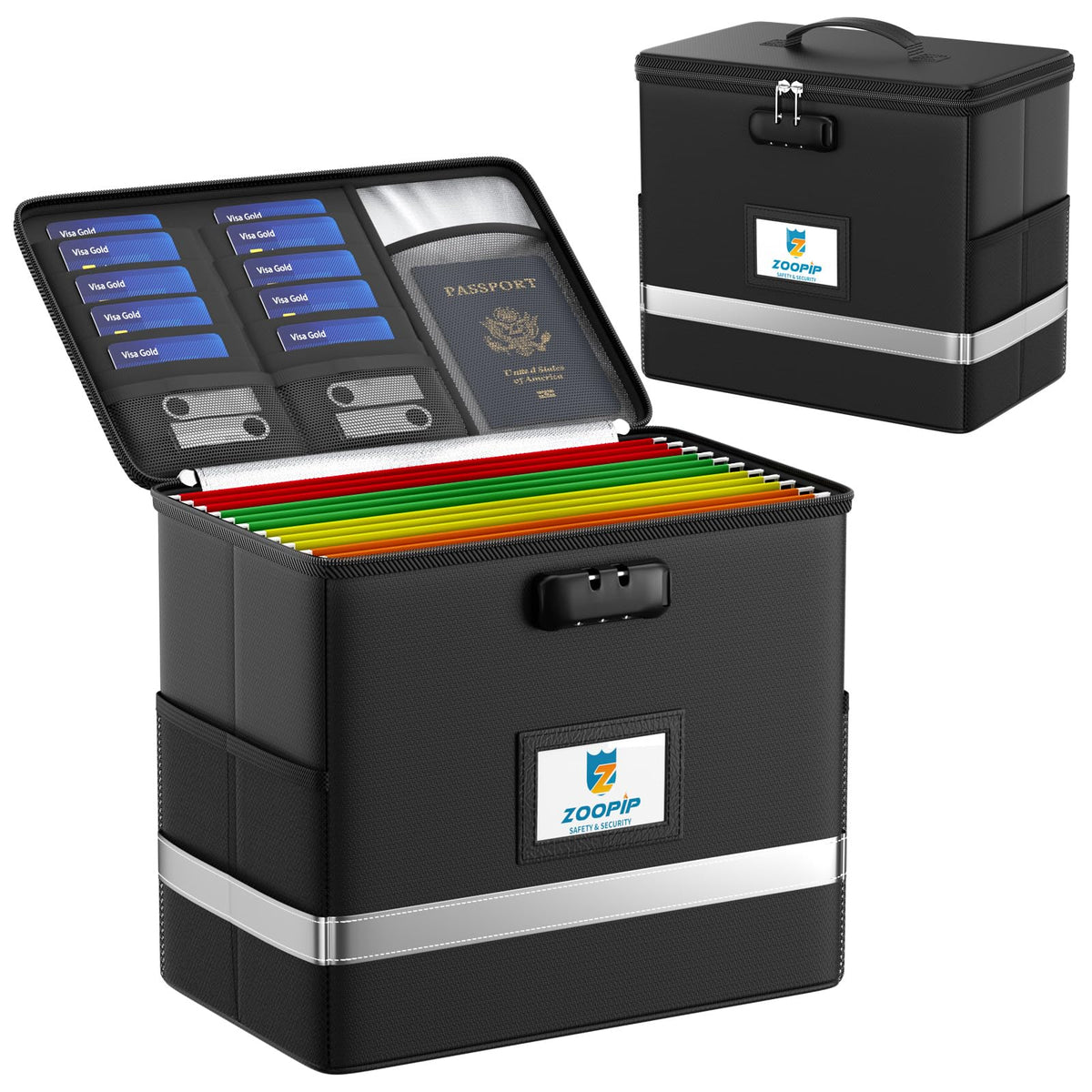 ZOOPIP Fireproof File Box with Lock, 5200℉ Document Organizer, Black