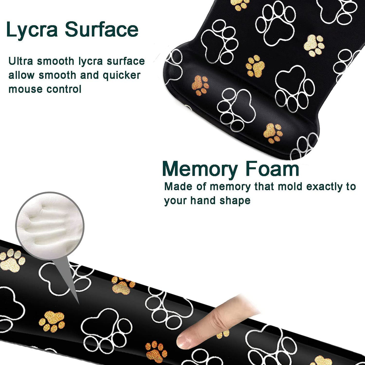 Keyboard Wrist Rest and Mouse Pad Wrist Support Set,Cute Dog Paw Prints Gold White Ergonomic Gel