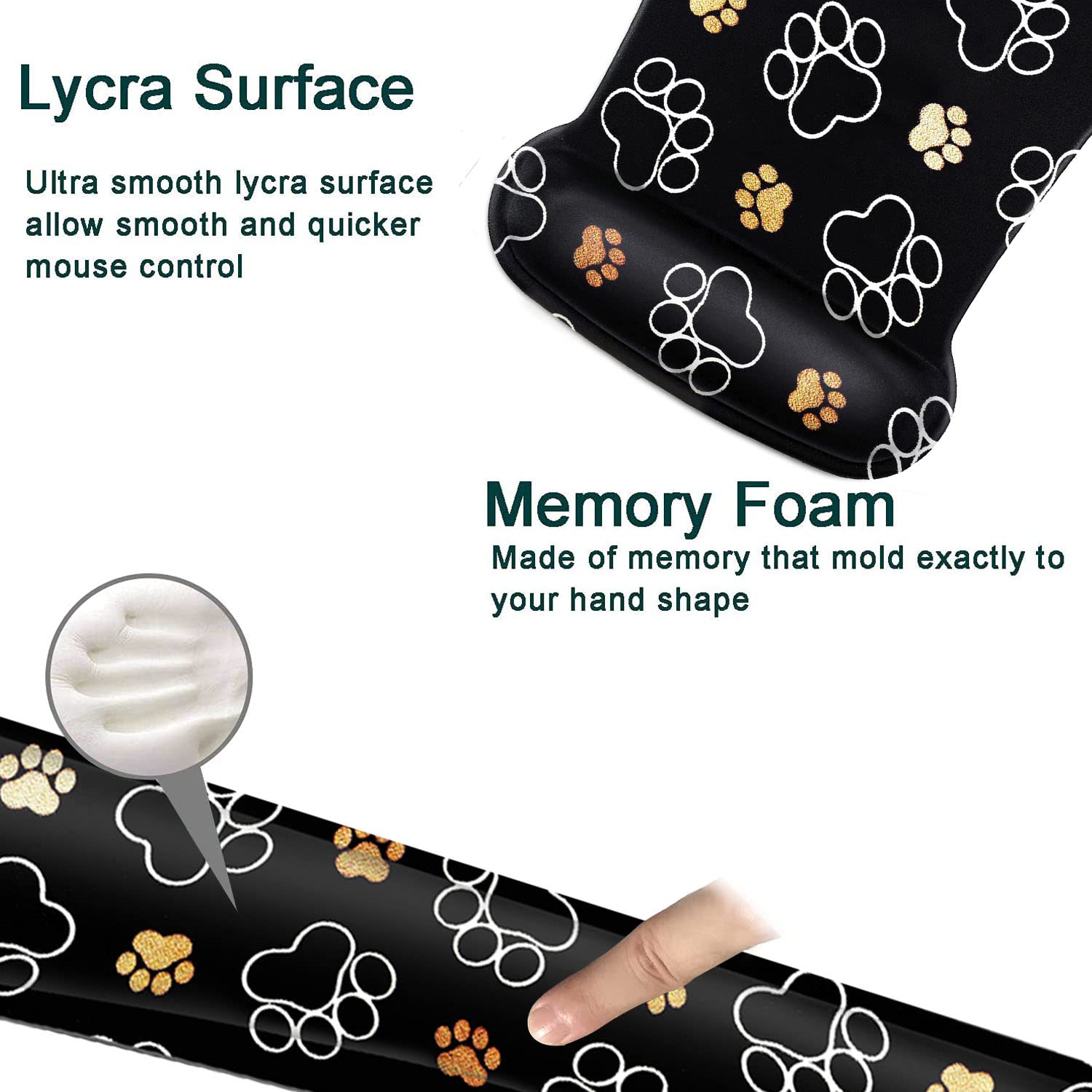 Keyboard Wrist Rest and Mouse Pad Wrist Support Set,Cute Dog Paw Prints Gold White Ergonomic Gel