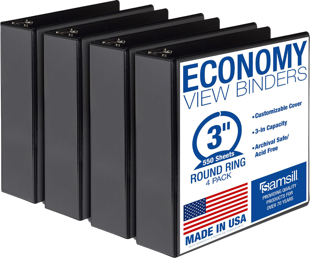 Samsill 3 Inch 3 Ring Binders, Economy Round Ring, Clear View Cover, 550 Sheet Capacity - for