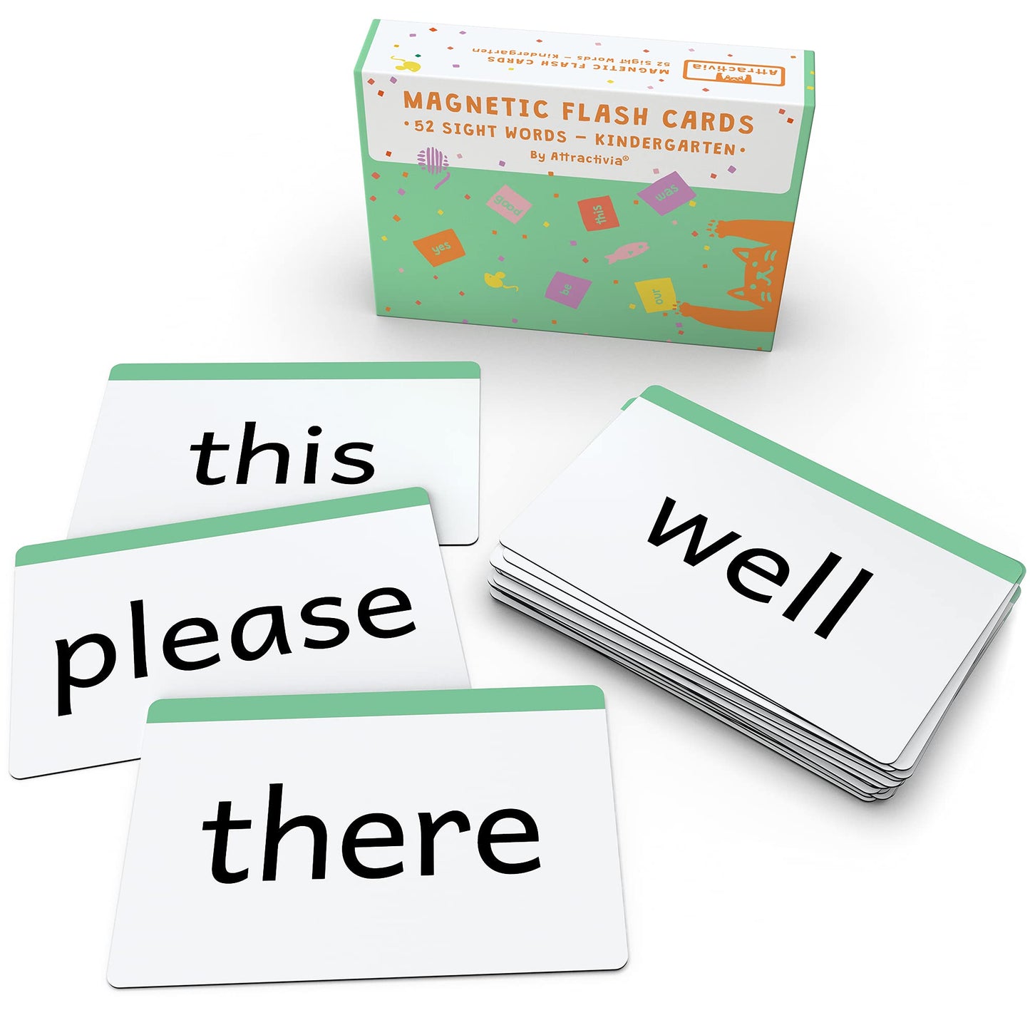 Attractivia Kindergarten Sight Words Magnetic Flash Cards - 52 Sturdy Large Dolch Cards for