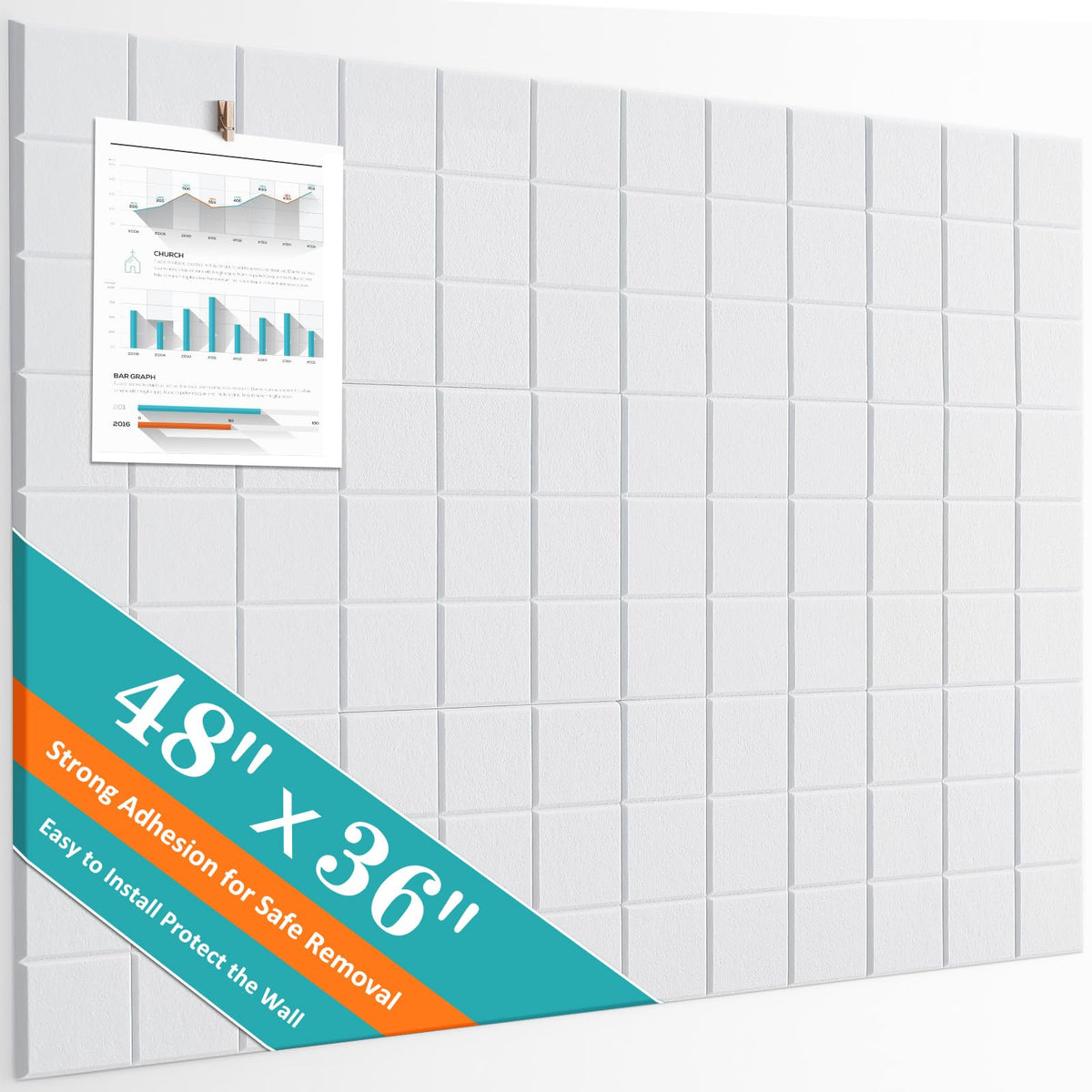 Cork Board for Walls 48" x 36", Bulletin Board for Office Decor, 12 Pack Felt Wall Tiles with Safe
