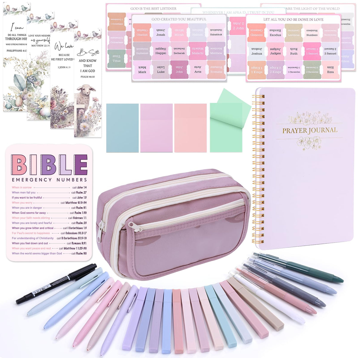 XKDOUS 40 Bible Study Kit, Journaling Supplies for Women with Case, Purple