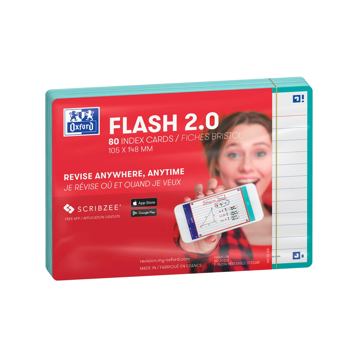Flash Cards, Ruled with Mint Frame, A6, Pack of 80