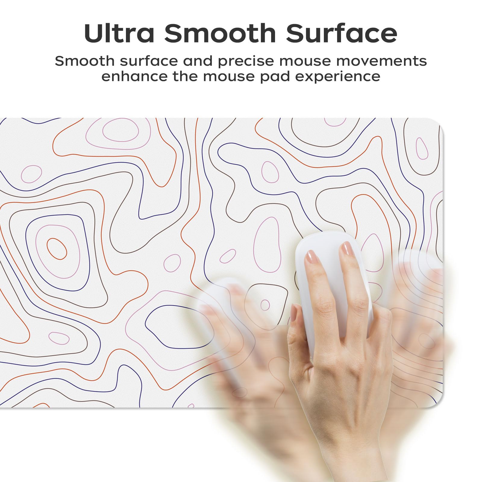 White Topographic Map Desk Mat 35.4" x 15.7", PU Leather Computer Laptop Mat, Non-Slip Waterproof