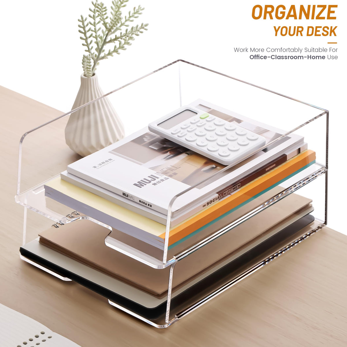 HeZone Enlarged Letter Paper Tray - Clear Acrylic Desk Organizers for Document Organization and