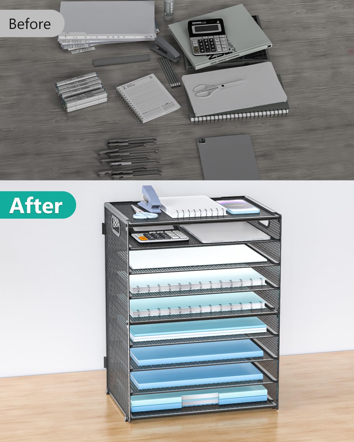WALI Desk File Organizer, 9 Tier Desktop Paper Letter Tray Organizer with Handle, Office Desk