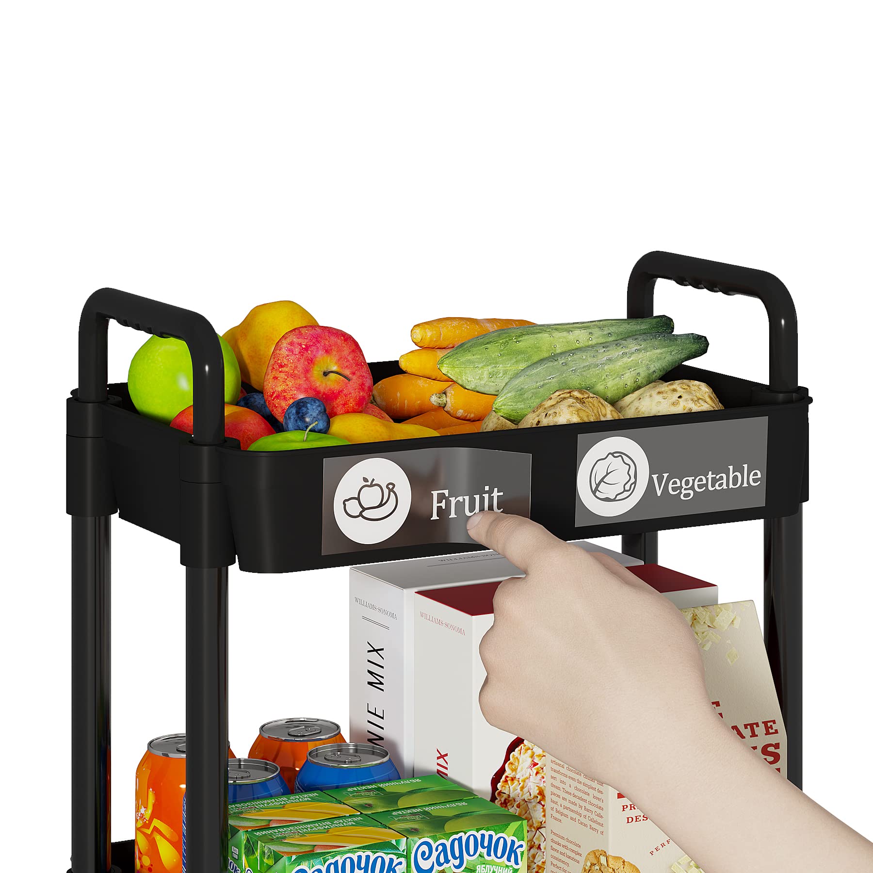 4 Tier Rolling Cart with Wheels, Utility Storage Carts,Black