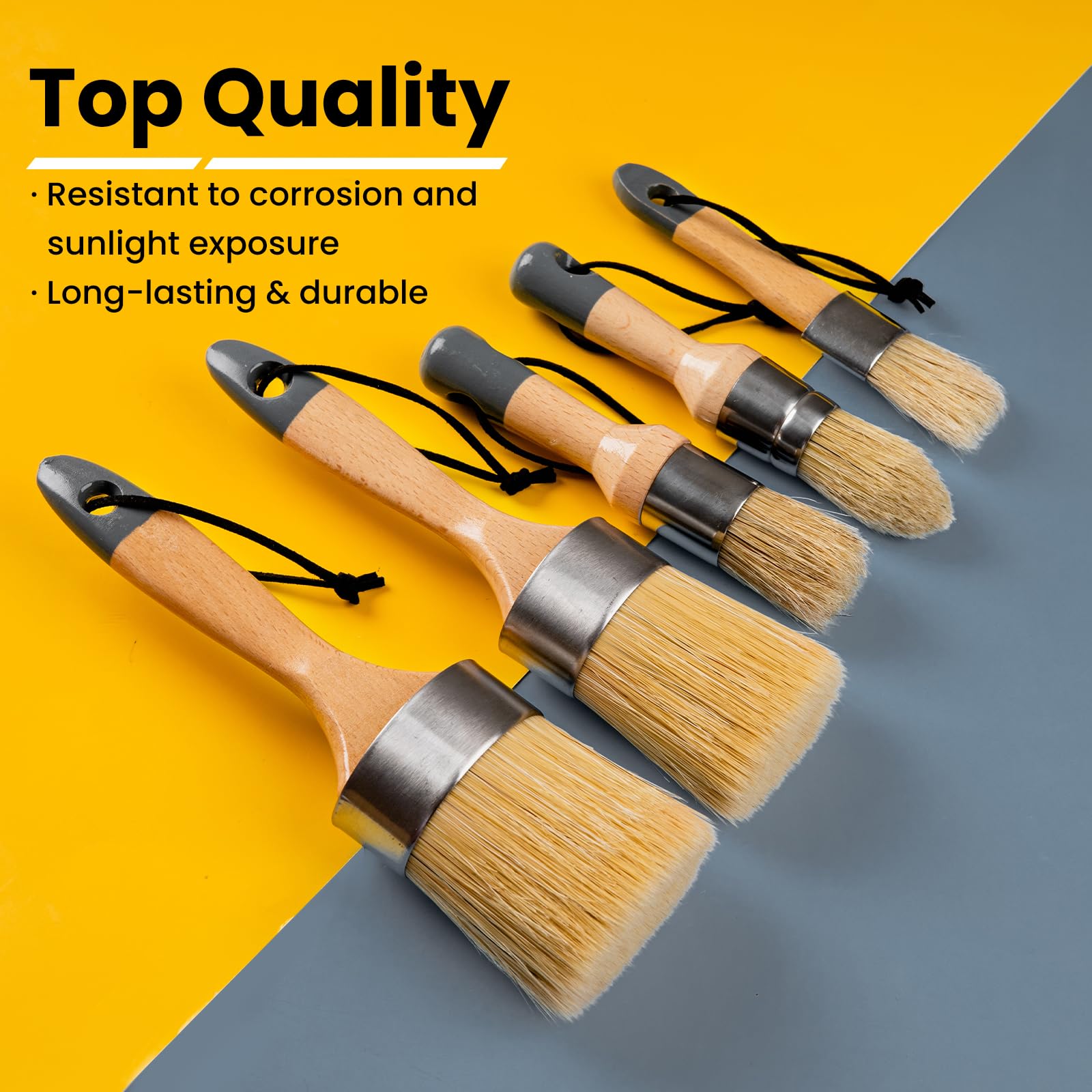 YiBaiBrush Chalk Paint Brush, Wax Paint Brush Set of 5, Natural Bristle